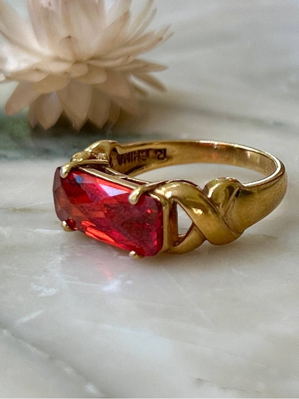 Modern Garnet and Vermeil Ring